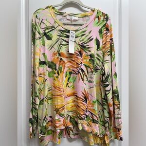 Belldini Pink and Green Tropical Long Sleeve Top